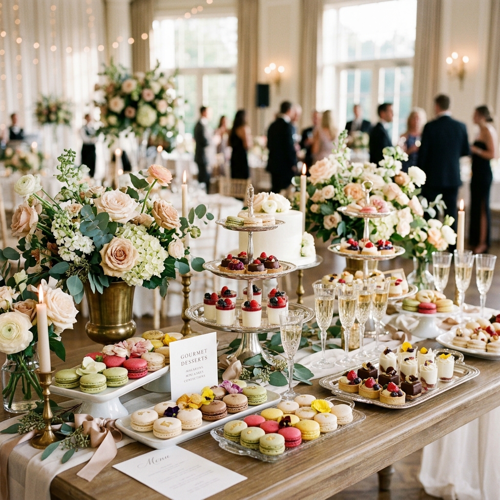 Mesa de dulces buffet catering macarons lujo